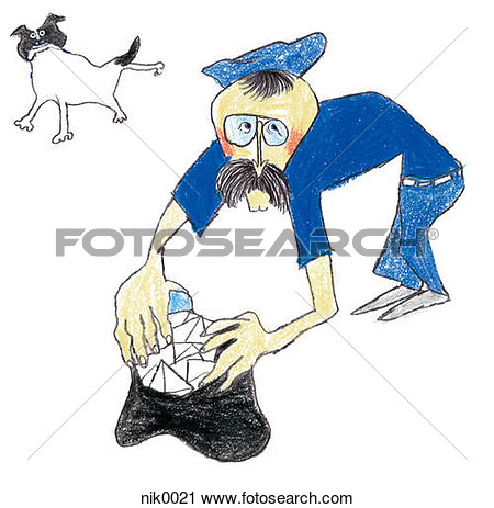 Clipart Of A Postman Sorting Mail With A Dog In The Background Nik0021    