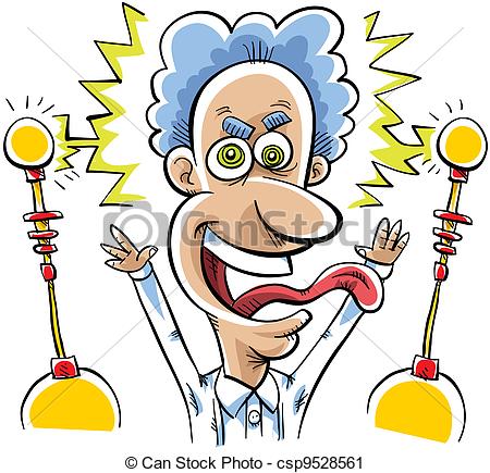 Clipart Of Mad Scientist   A Mad Scientist Is Excited With Electricity