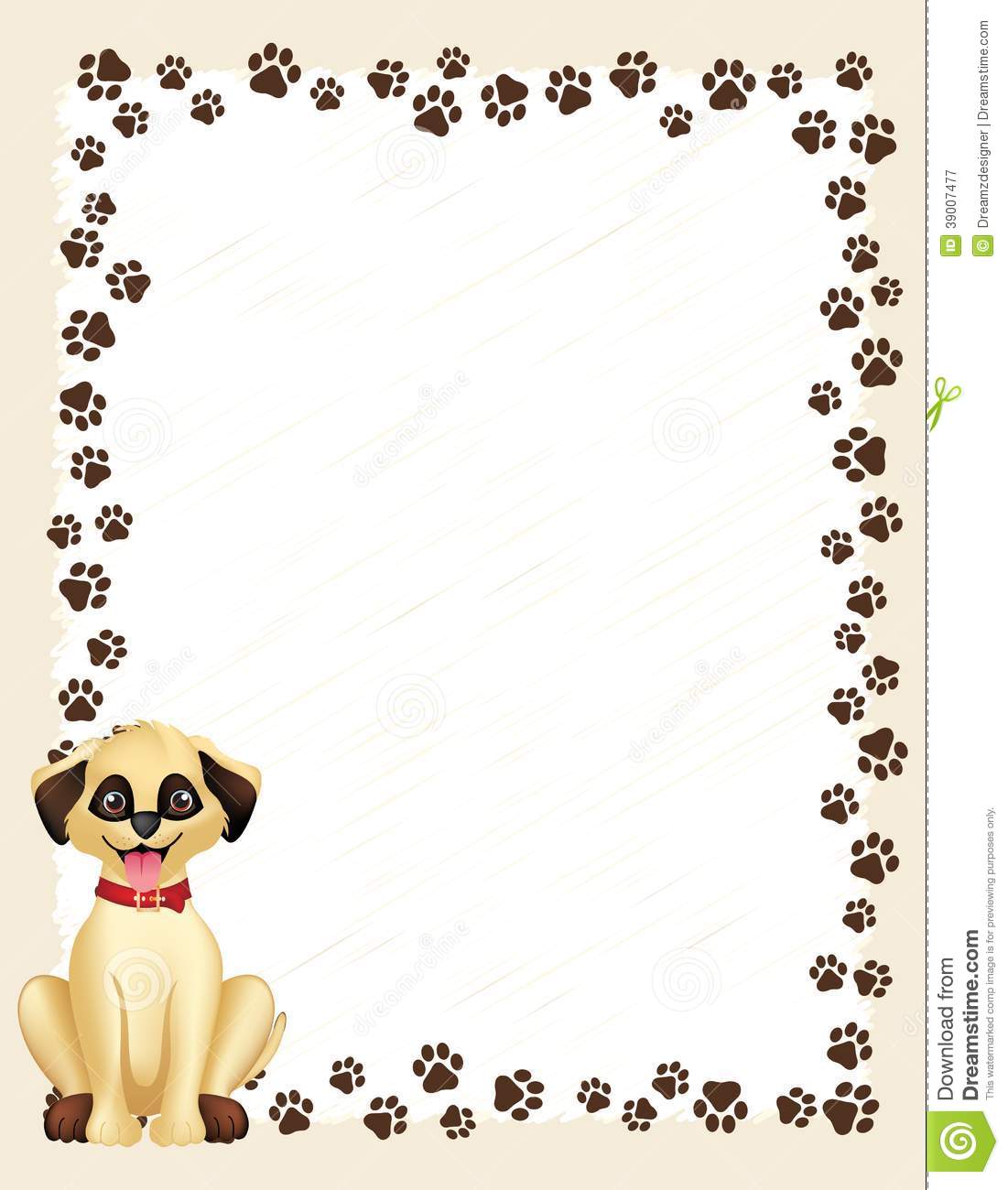 Dog Paw Prints Border   Frame On White Background And Cute Dog