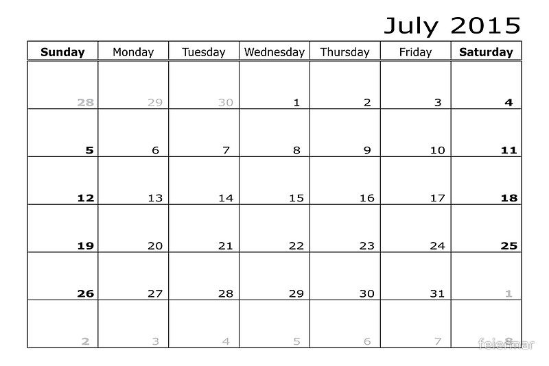 Feiermar   Portfolio   Calendar Notes Month July 2015 Start Sunday