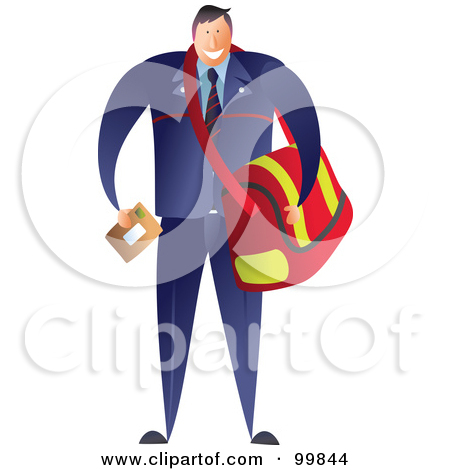 Free  Rf  Clipart Illustration Of A Male Postman Carrying A Mail Bag