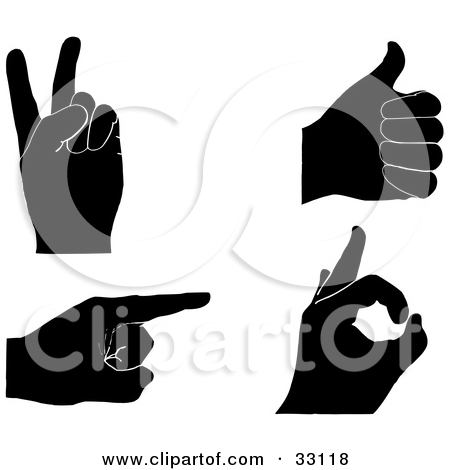 Poster Art Print  Set Of Four Black Silhouetted Hands Gesturing Peace