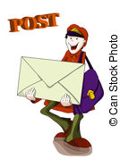 Postman With Bag And Letter   Postman With Big Letter And