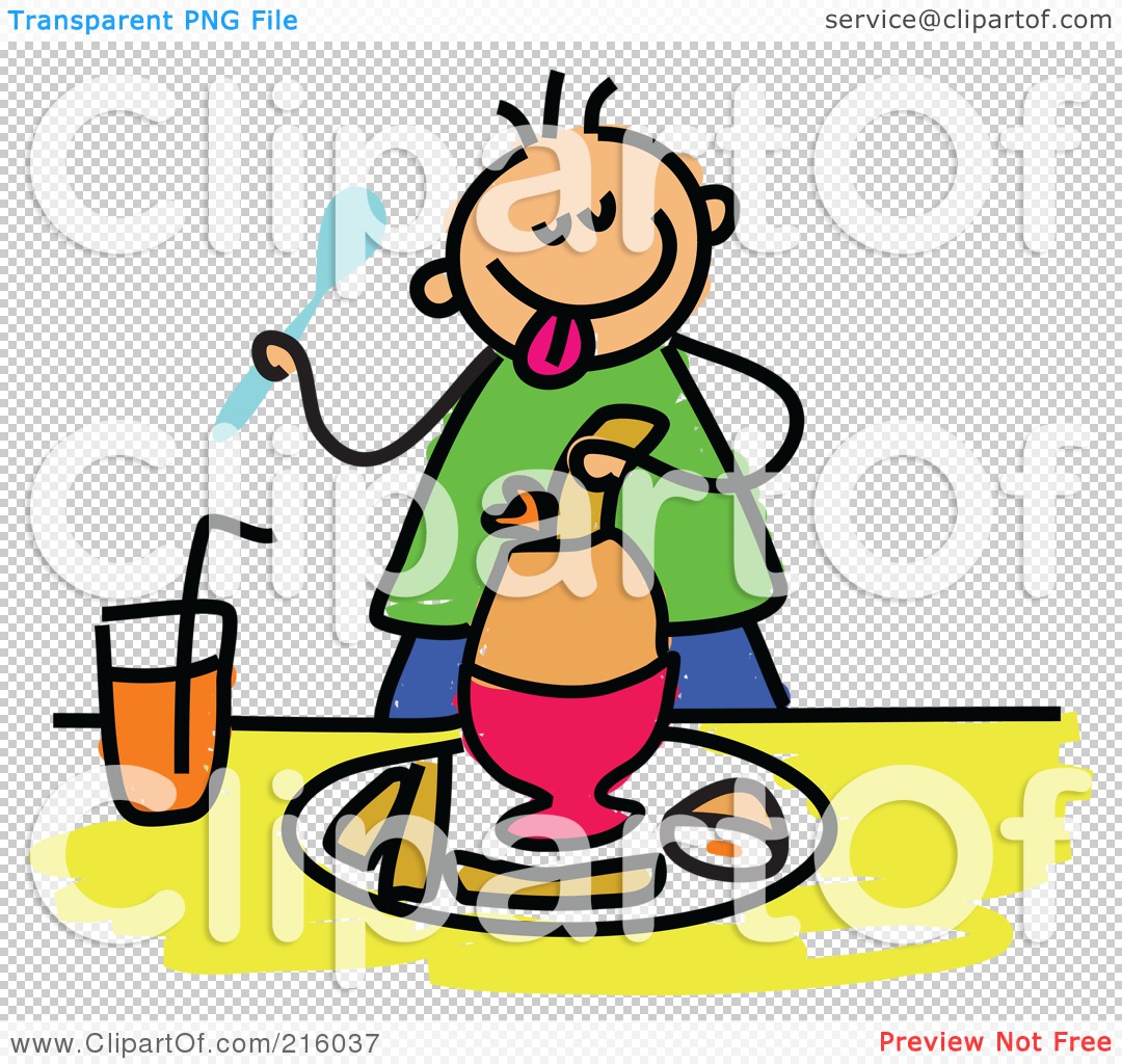 Rf  Clipart Illustration Of A Childs Sketch Of A Boy Eating Breakfast
