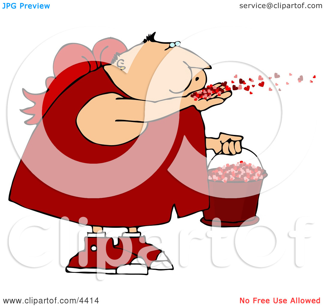 Saint Valentine S Day Cupid Blowing Love Hearts Into The Air Clipart
