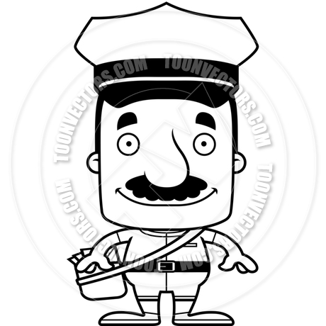 Smiling Mail Carrier Man  Black And White Line Art  By Cory