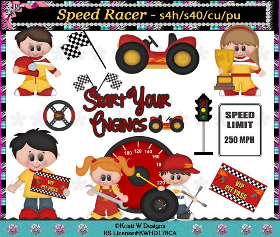 Speed Racer Racing   Digital Clip Art Set   Instant Download   Clipart