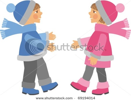 Up In Winter Coats Boots And Scarves   Vector Clipart Illustration