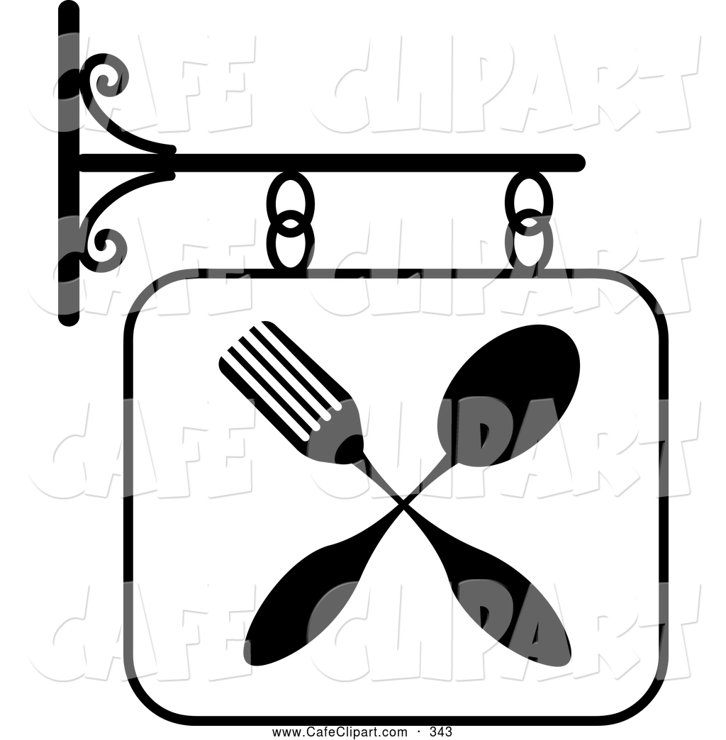 Vector Clip Art Of A Black And White Restaurant Sign With A Fork And