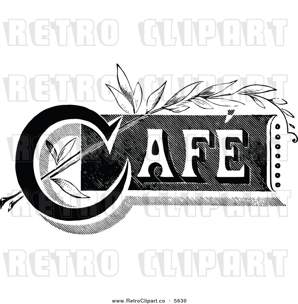 Vector Clipart Of A Retro Black And White Cafe Sign