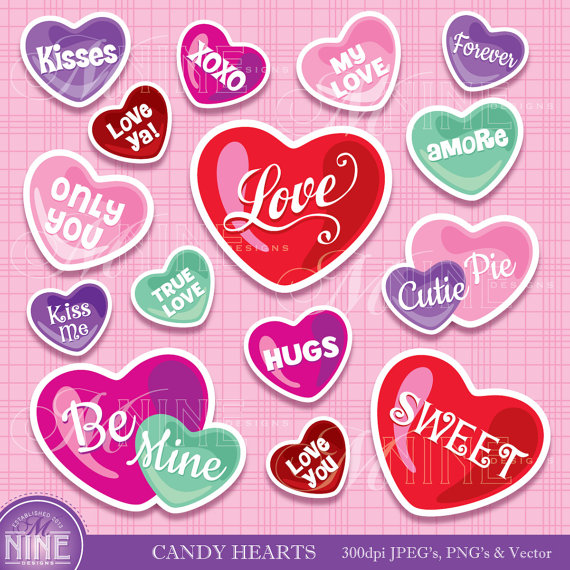 Candy Hearts Digital Clipart Love Clip Art Instant Download    