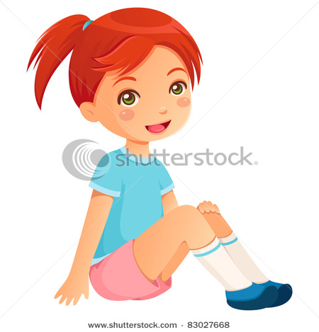 Cartoon Cute Girl Sitting   Vector Clip Art Illustration Picture