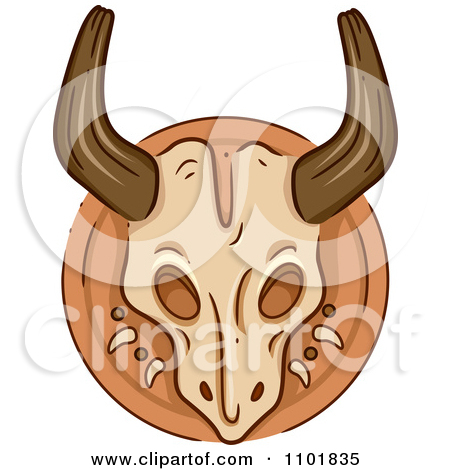 Clipart Horned Animal Skull Mounted   Royalty Free Vector Illustration