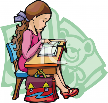 Clipart Picture Of A Young Girl Sitting At A Desk Reading