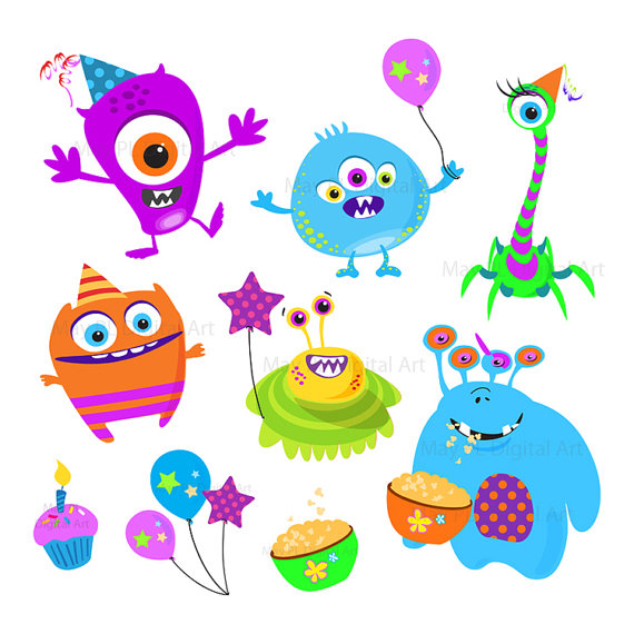 Cute Monster Clipart Clip Art Kids Birthday Party Digital Little