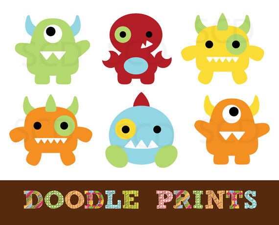 Digital Scrapbook Clip Art Printable   Monster Clipart   Cute Monsters