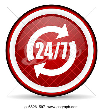 Drawing   24 7 Service Red Glossy Icon On White Background  Clipart