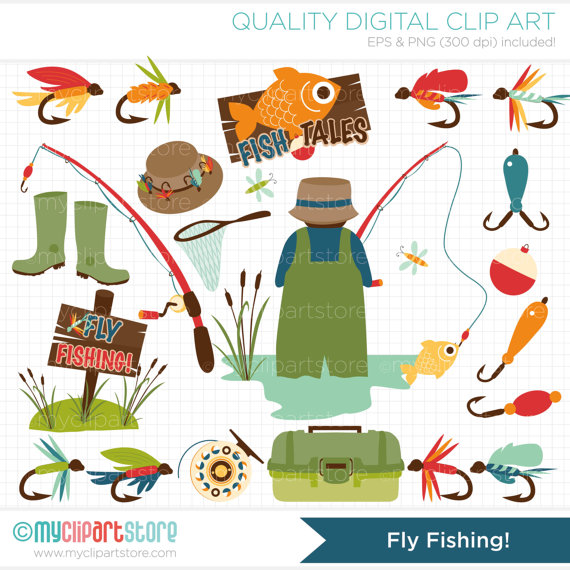 Father S Day   Fly Fishing Clip Art   Digital Clipart   Instant