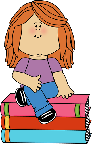 Little Girl Sitting On Books Clip Art   Little Girl Sitting On Books