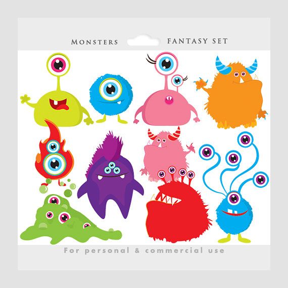 Monster Clipart   Monsters Clip Art Whimsical Cute Aliens Colorful