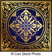 Oriental Blue And Gold Rug   Vector Illustration Of Oriental