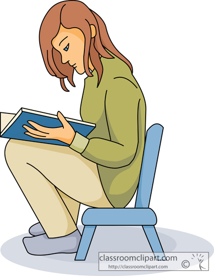 Reading   Girl Sitting Reading Book 01   Classroom Clipart
