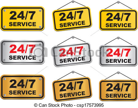 Vector   24 Hour 7 Day Service Sign   Stock Illustration Royalty Free