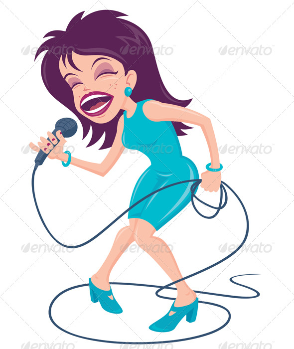 Vector Cartoon Illustration Of A Female Pop Star Singer With A Big