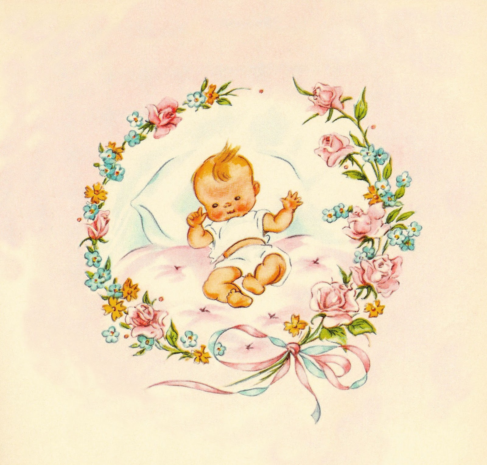 Vintage Baby Clip Art  Pink And Blue Baby Girl Or Boy Image With