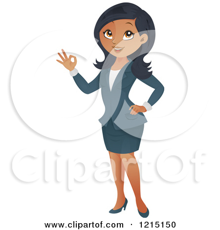 Beautiful Black Business Woman Gesturing Ok By Cartoon Character    