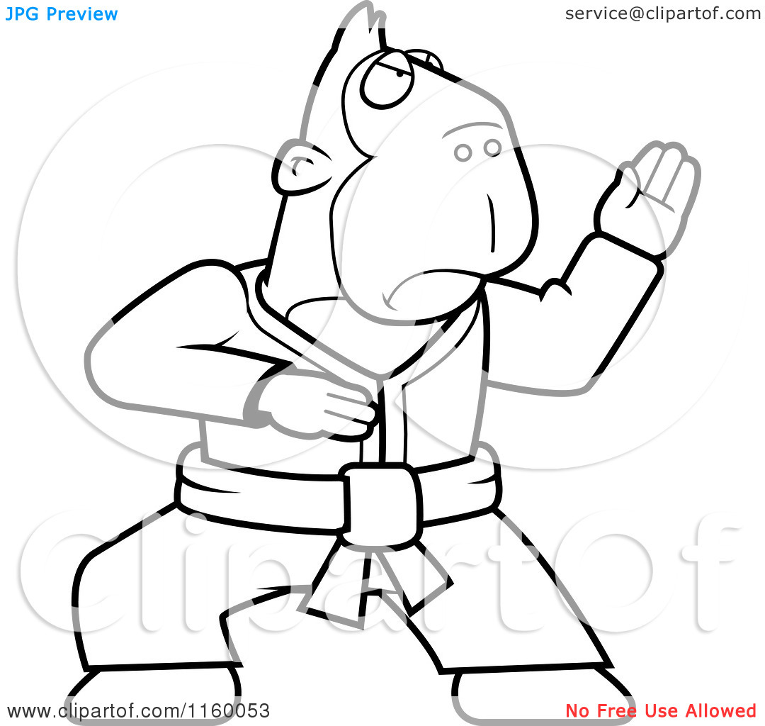 Cartoon Clipart Of A Black And White Karate Ape   Vector Outlined    
