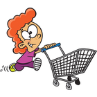 Cartoon Little Girl Pushing A Shopping Cart
