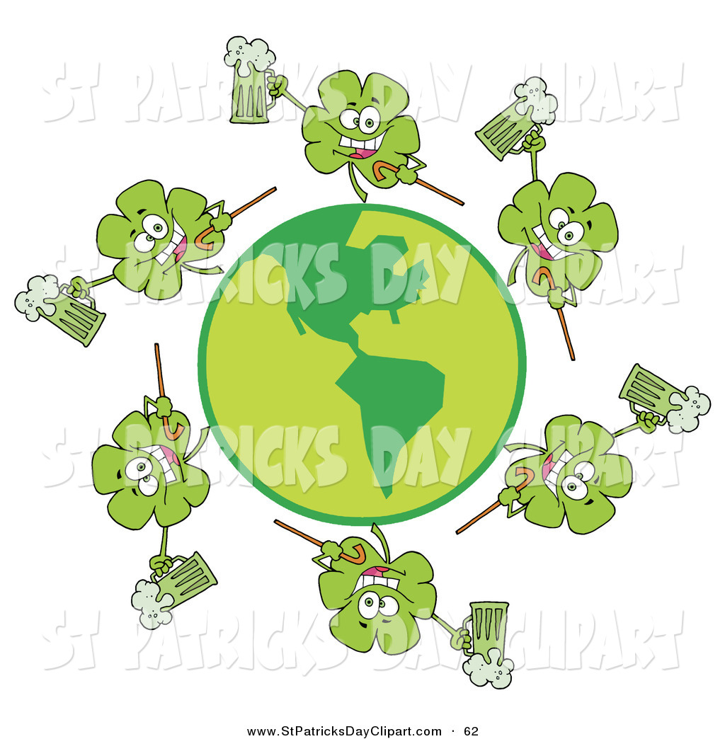 Clip Art Of A Circle Of Clovers Running Around A Globe With Green Beer