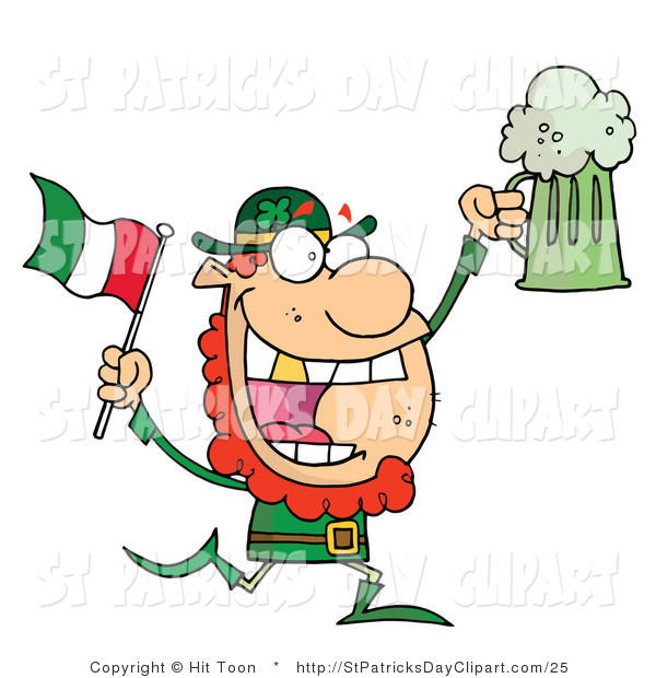 Clip Art Of A Happy Irish Leprechaun With A Golden Tooth Running With