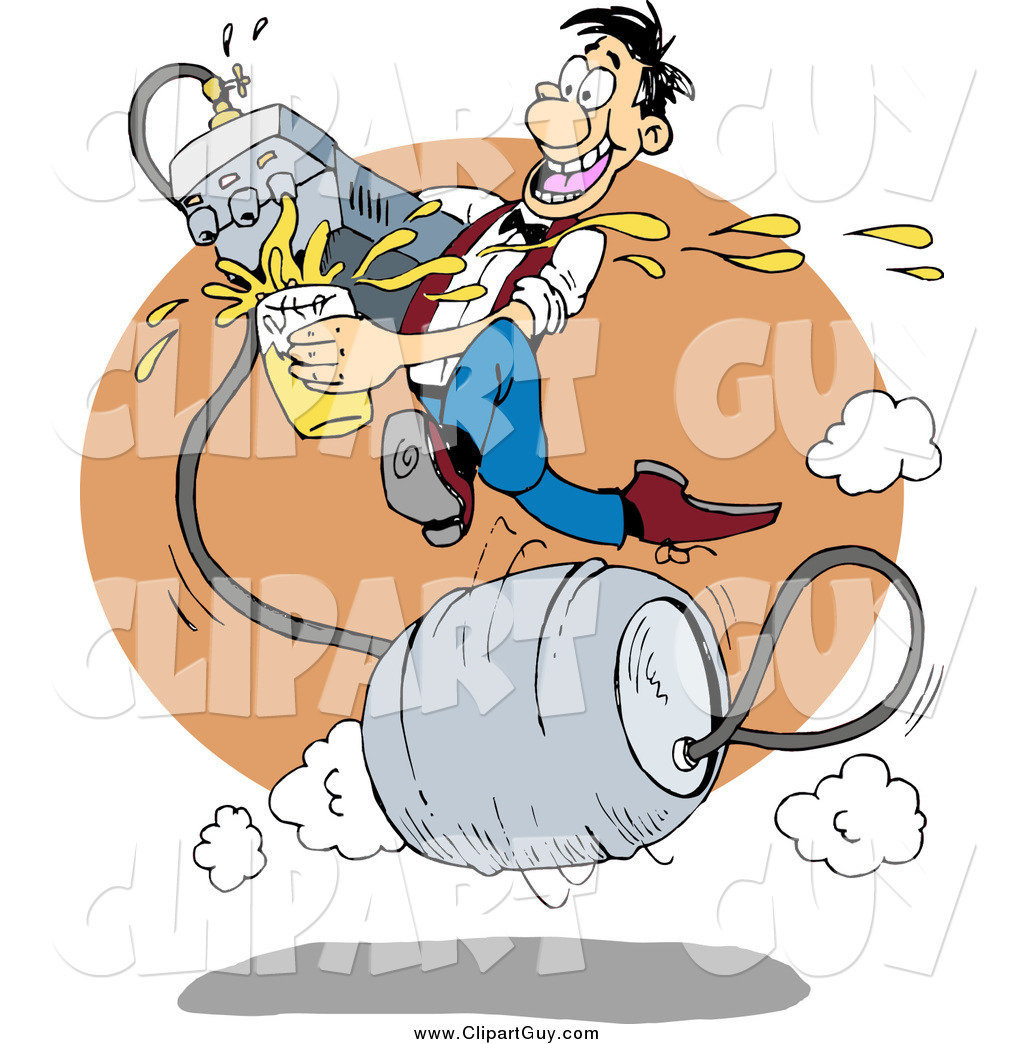 Clip Art Of Afast Man Running On A Metal Barrel Beer Keg Pouring