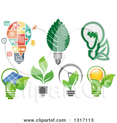 Clipart Of Green Energy Light Bulbs   Royalty Free Vector Illustration