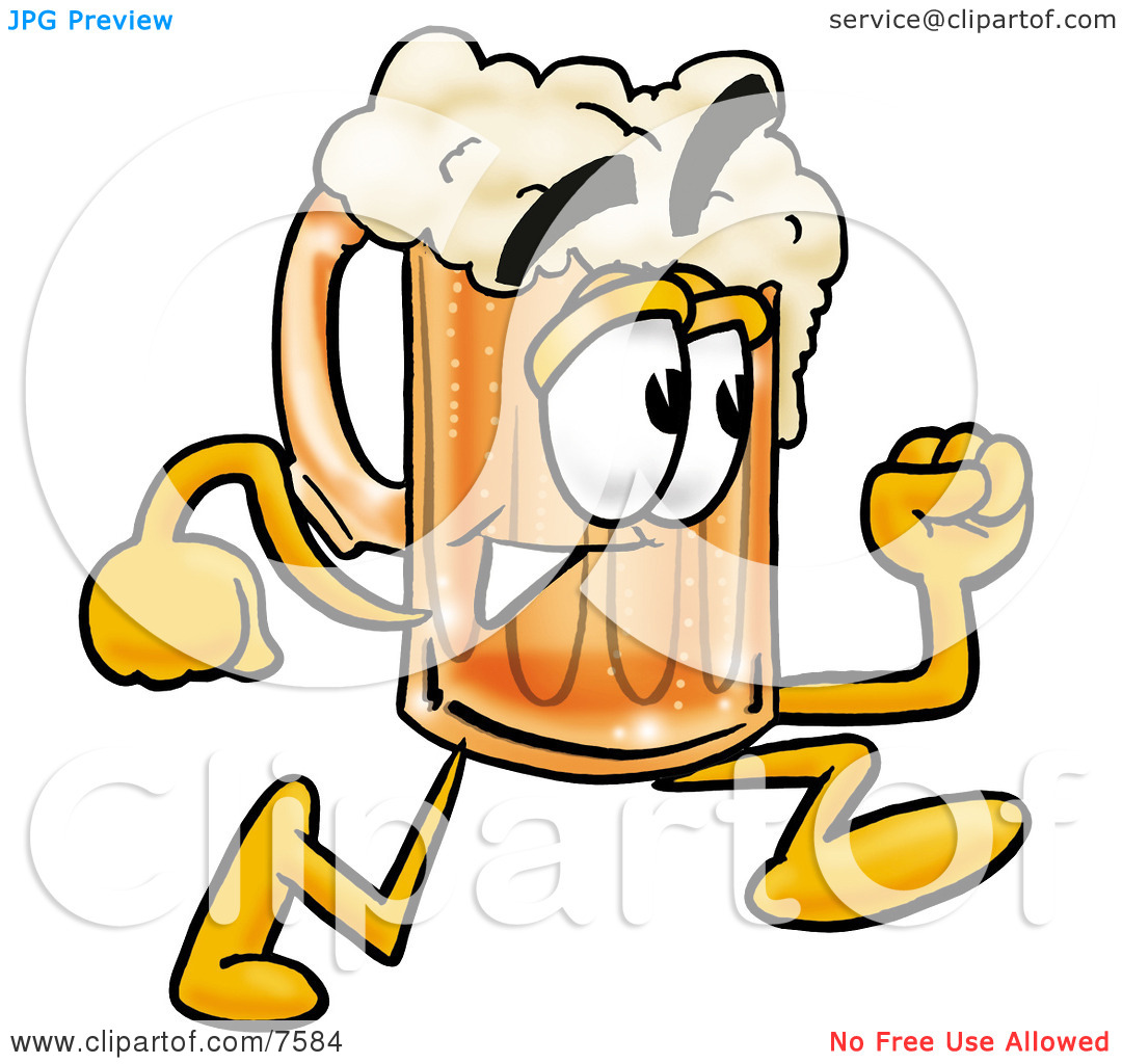 Clipart Picture Of A Beer Mug Mascot Cartoon Character Running By
