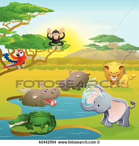 Cute African Safari Animal Cartoon Scene  Fotosearch   Search Clip Art