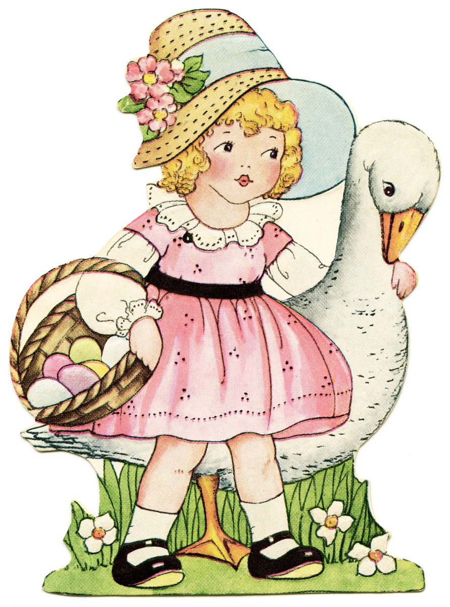 Girl In Pink With Goose Easter Card   Old Design Shop Blog