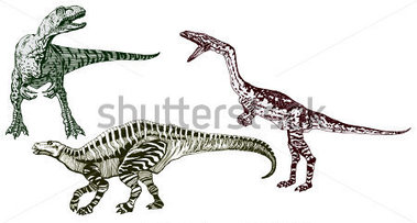 High Detailed Realistic Hand Drawn Vector Set Of Three Dinosaurs Stock