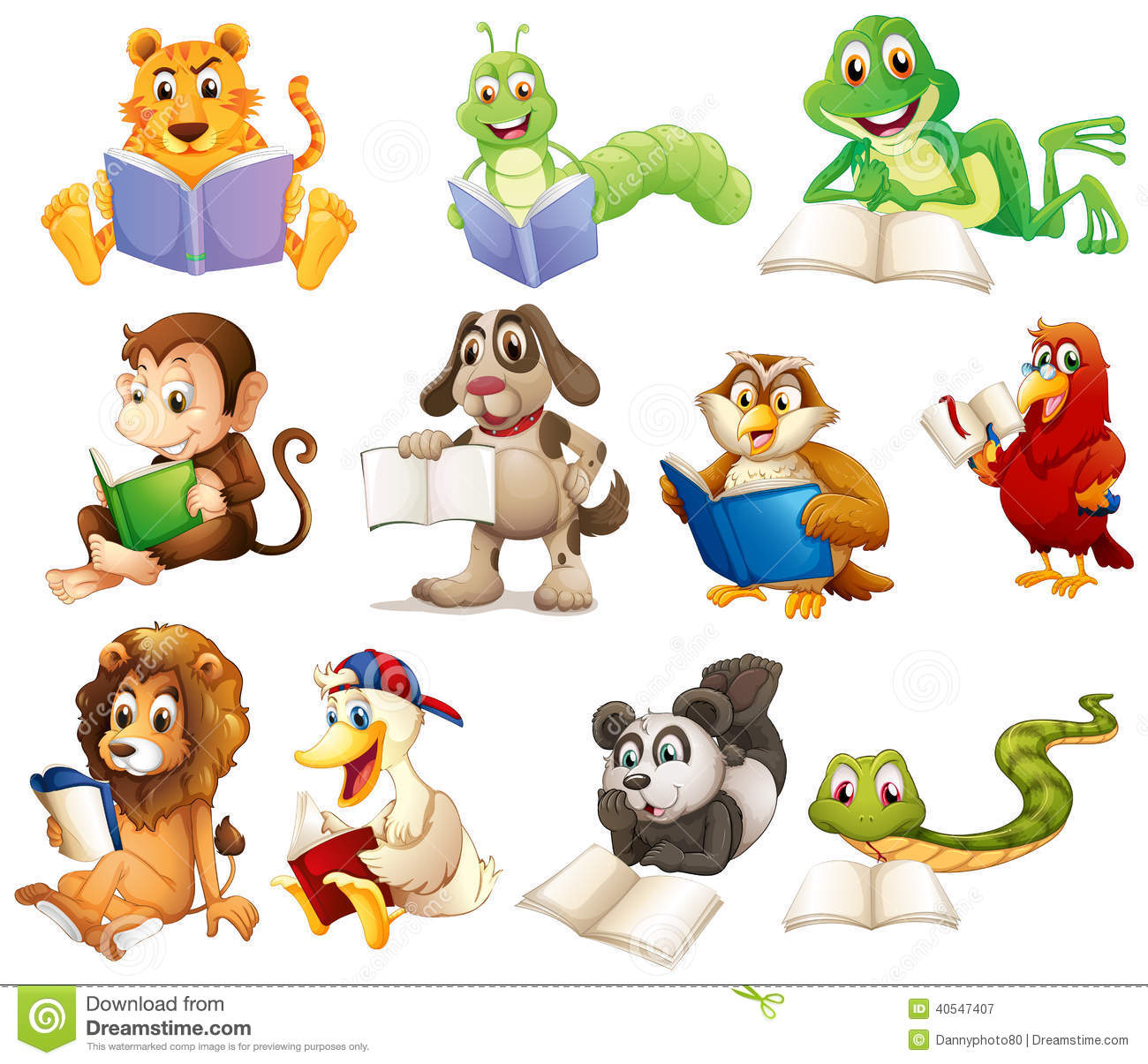 Illustration Of A Group Of Animals Reading On A White Background