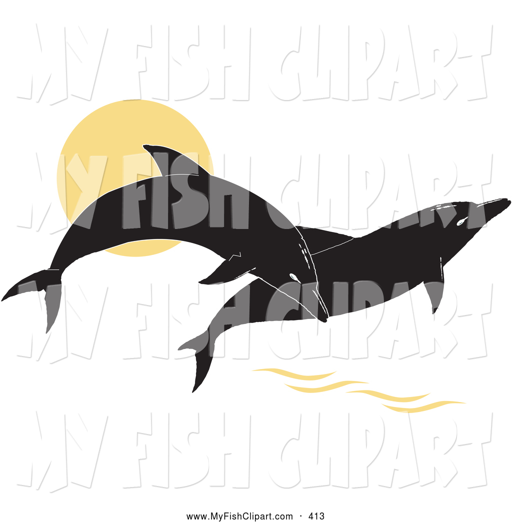 Larger Preview  Clip Art Of A Pair Of Black Silhouetted Dolphins