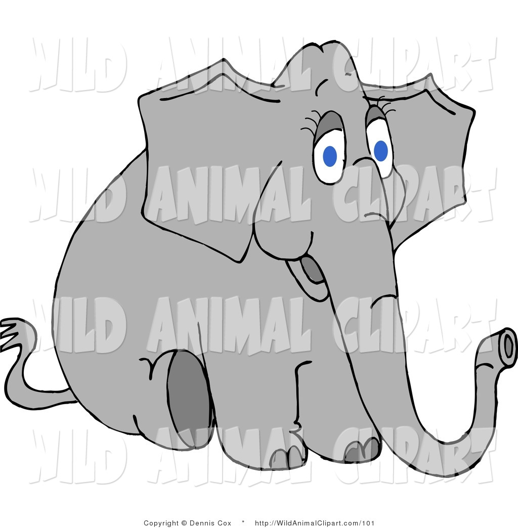 Larger Preview  Clip Art Of A Young Female Elephant Sitting Down On