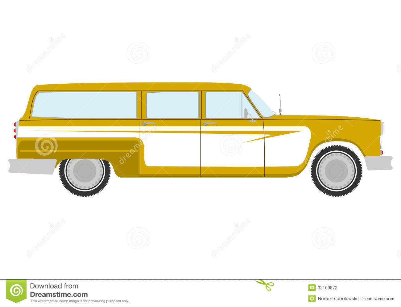 Silhouette Of Vintage Station Wagon On A White Background