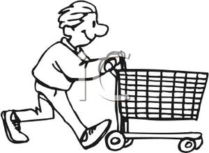 Teen Boy Pushing A Shopping Cart   Royalty Free Clipart Picture