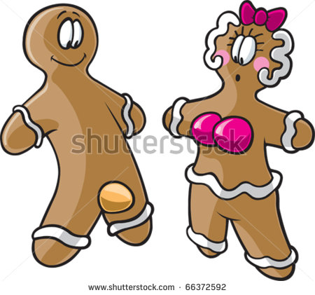 Vector Download   Cartoon Of A Gingerbread Man And Woman  Adult Humor    