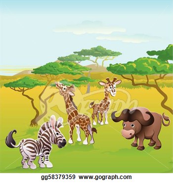 Vector Stock   Cute African Safari Animal Cartoon Characters Scene
