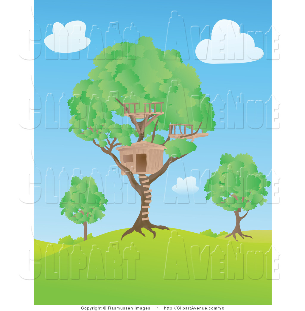 Avenue Clipart Of A Big Tree House In A Lush Green Tree On A Hill