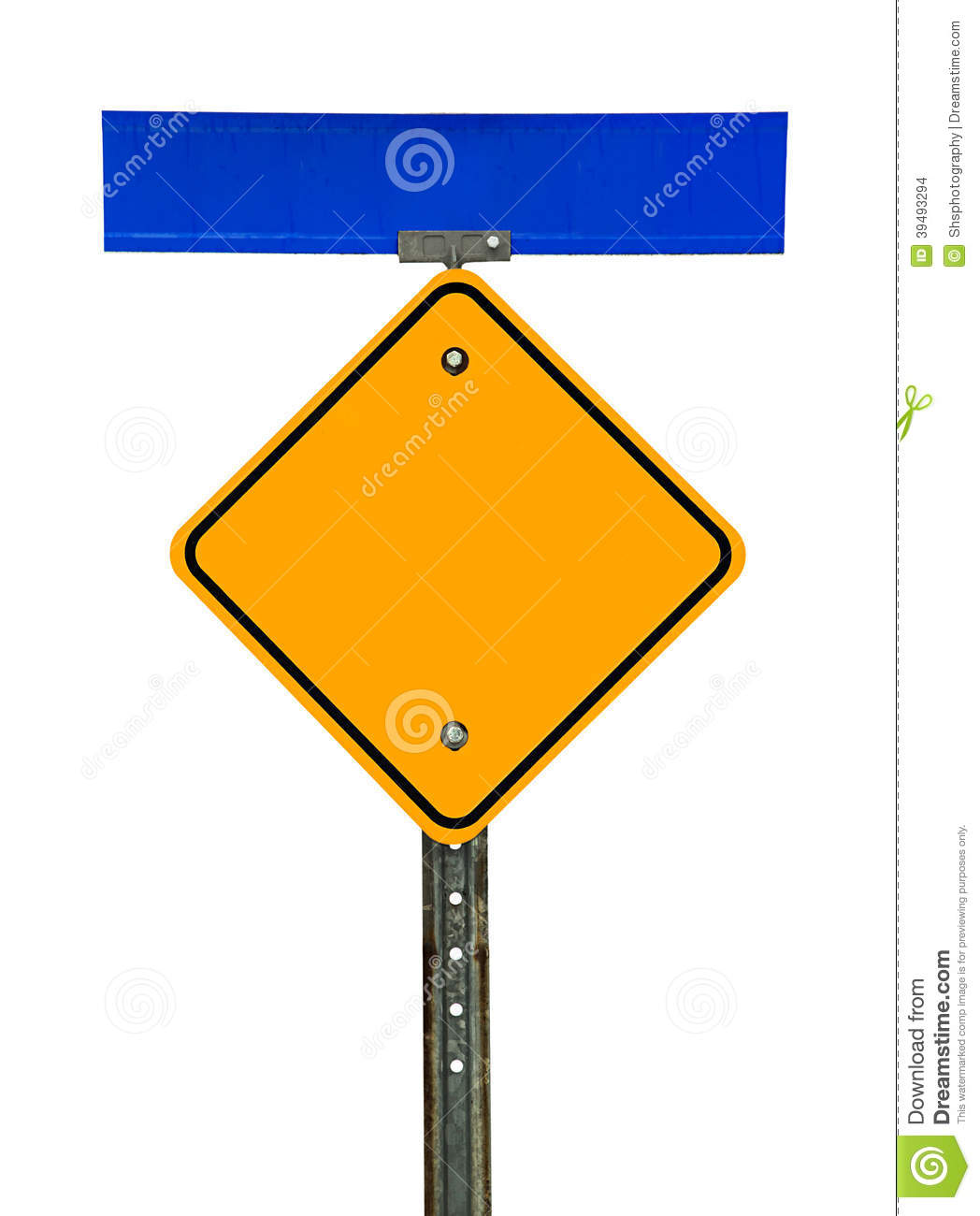 Blank Diamond Caution Sign With Street Sign Above Stock Photo   Image    