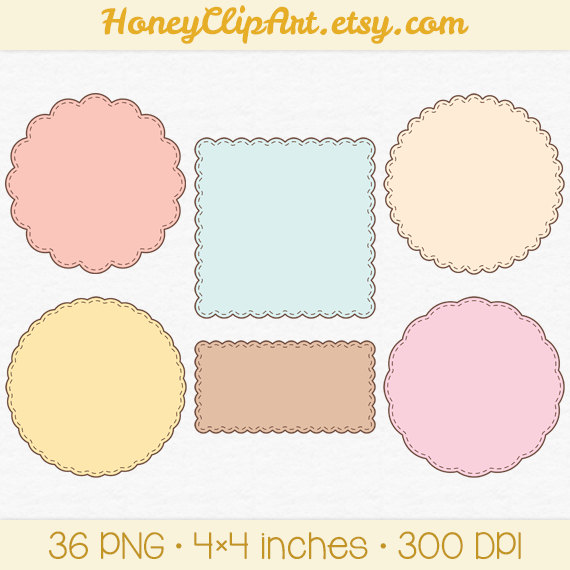 Clipart Digital Label Clip Art Scalloped Tags Stitched Borders